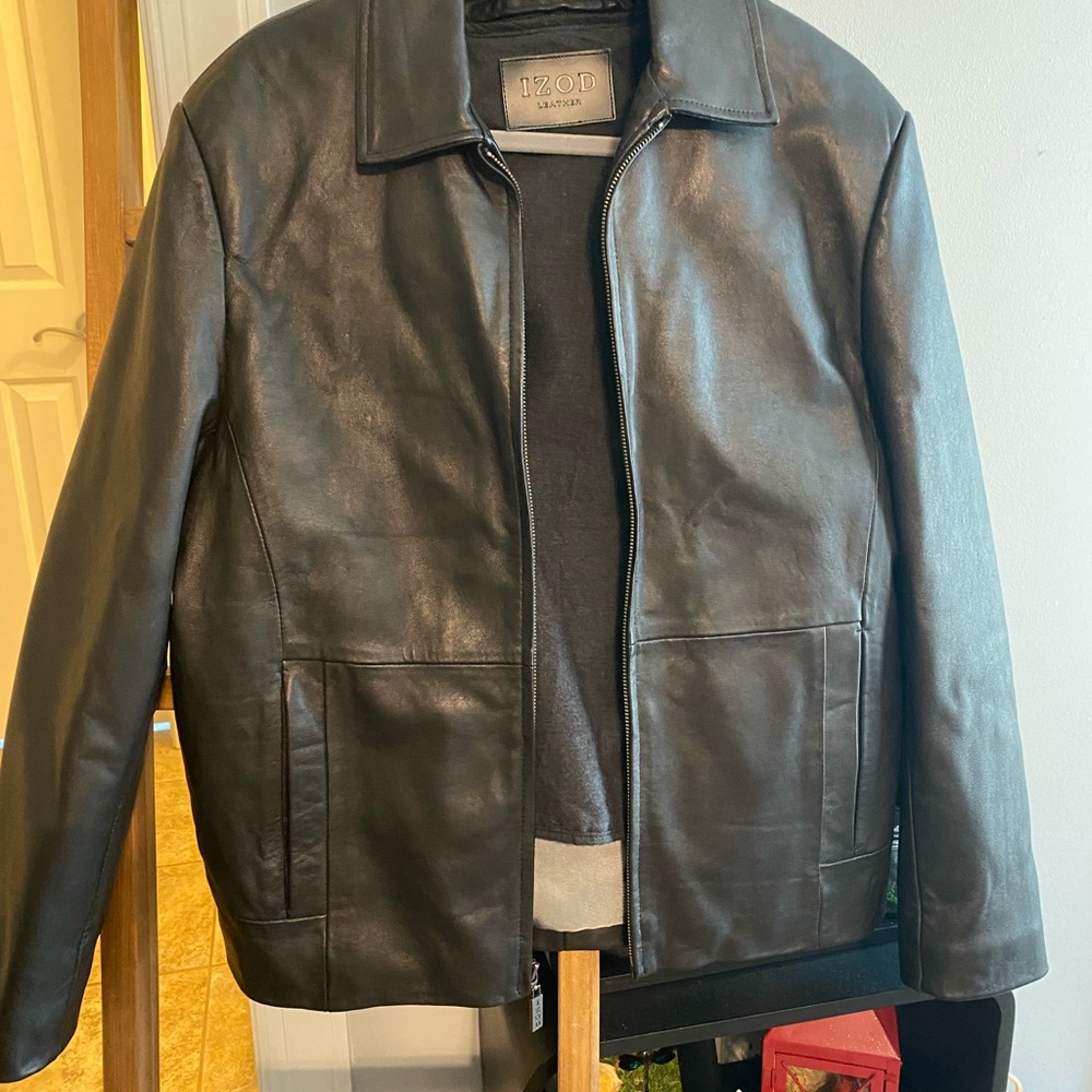 Vintage IZOD Black Leather Jacket with attachable liner for Men